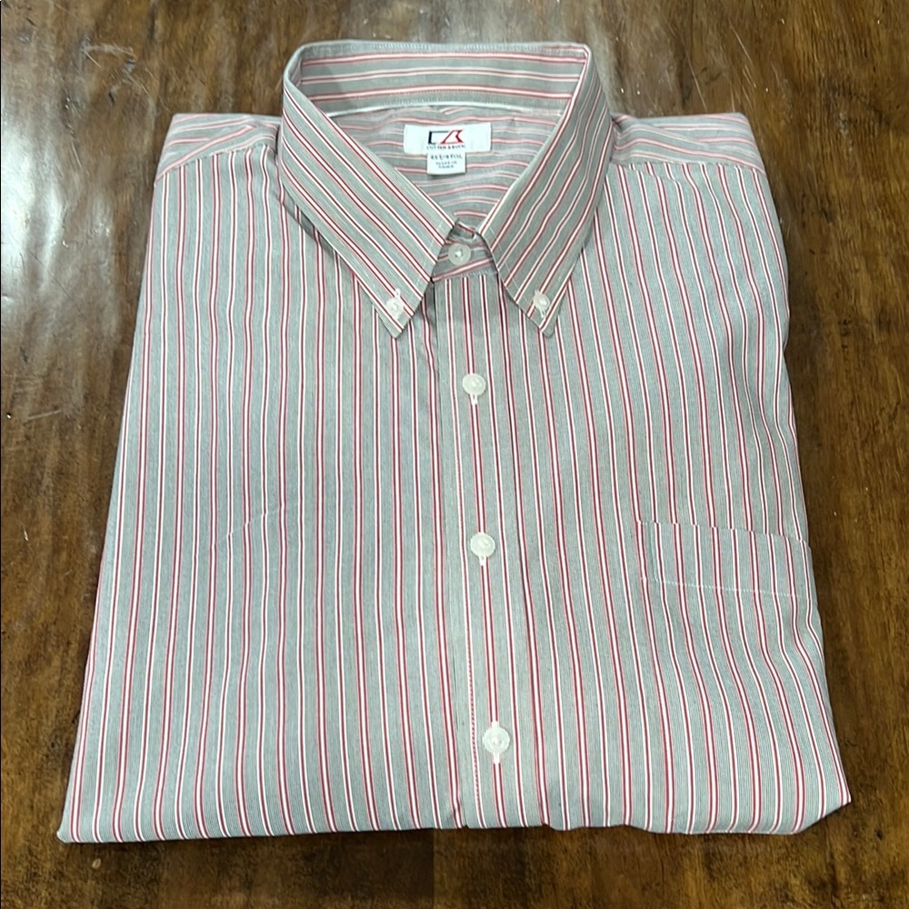Cutter & Buck Men's Tall Grey Red Striped Shirt 4X